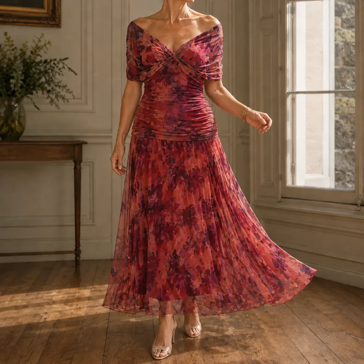 Lydia-Hope Wrap Maxi Dress in Brick Red