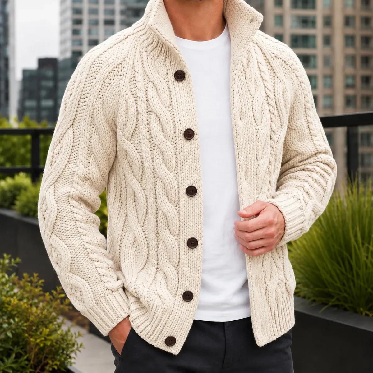 Maximus Cable Knit Sweater in Beige