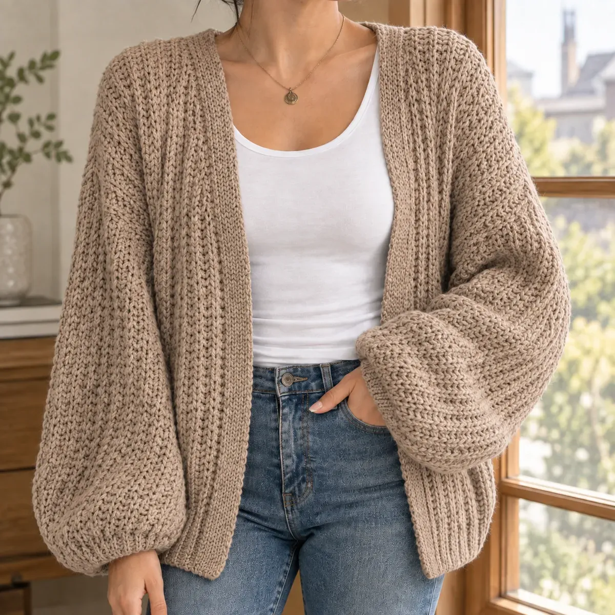 Allegra Chunky Cardigan in Camel
