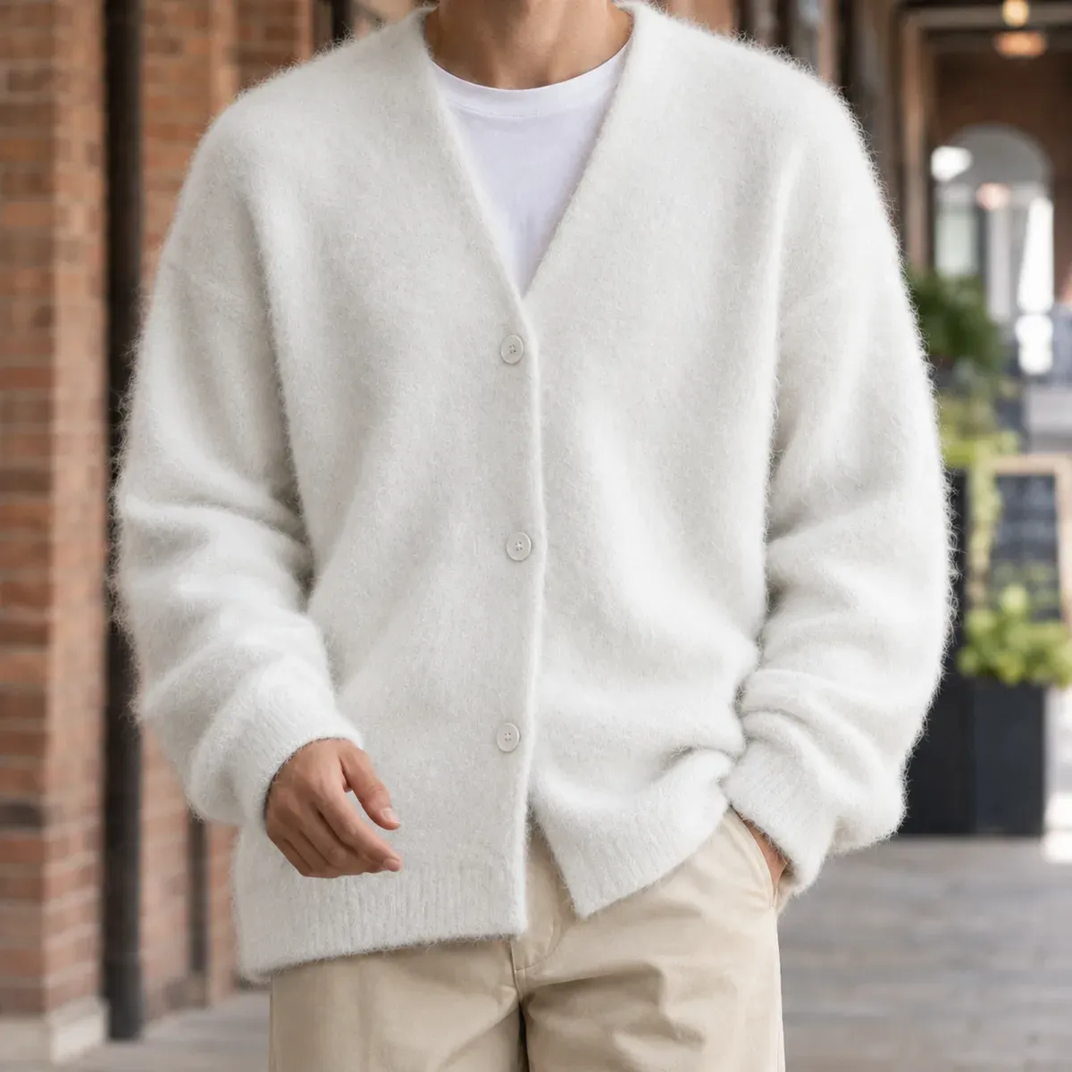 Lysander Fuzzy Cardigan in White