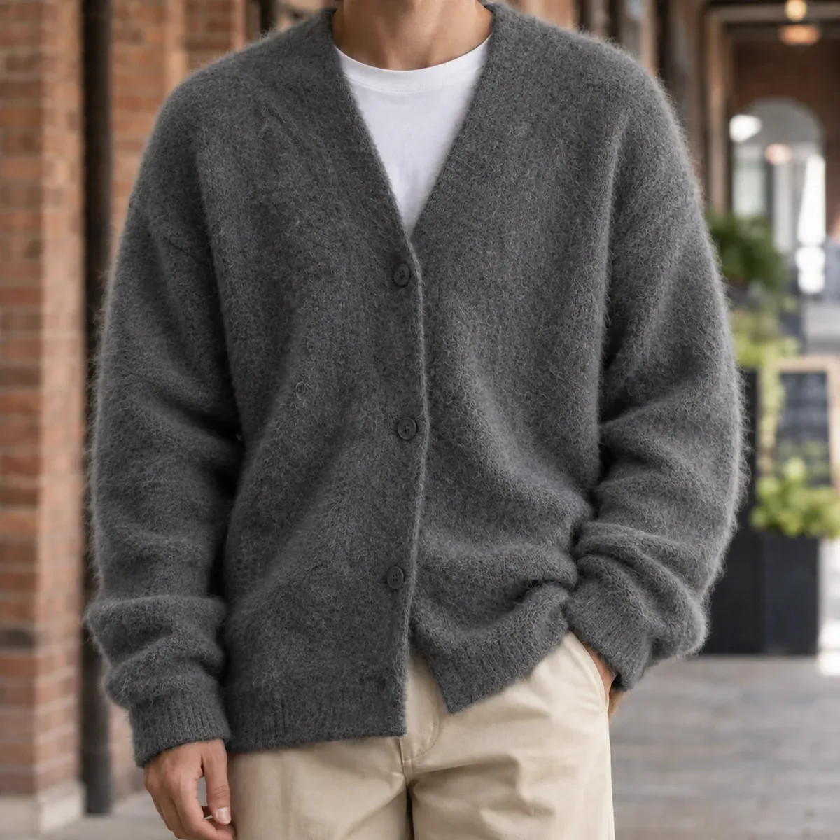Lysander Fuzzy Cardigan in Dark Gray