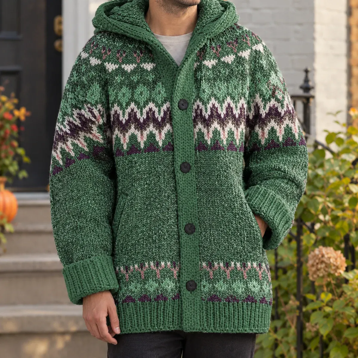 Edmund Hooded Cardigan in Green