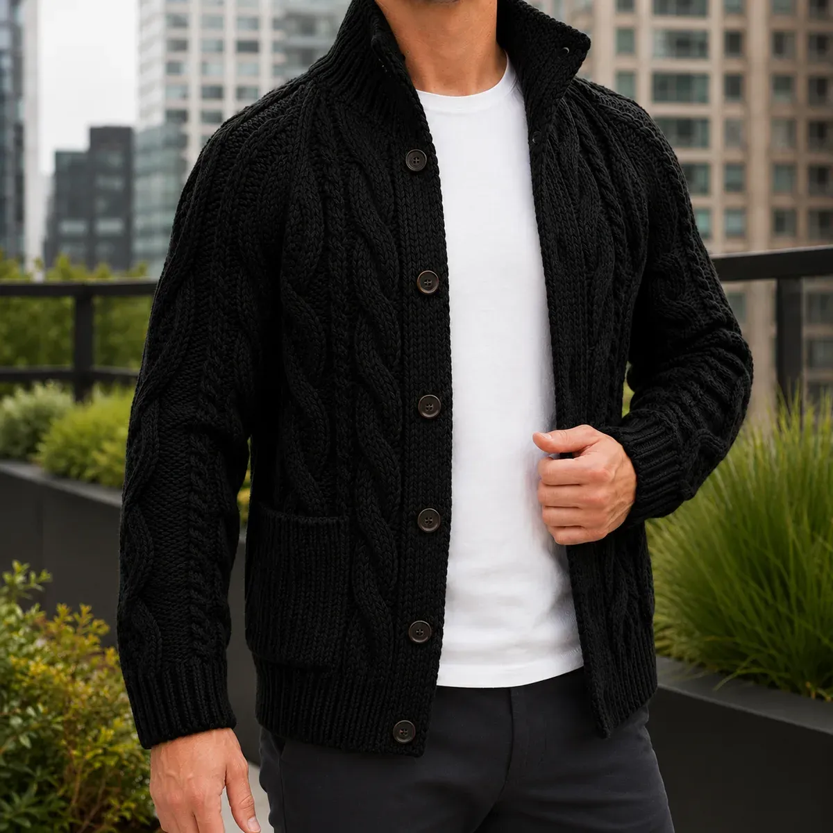 Maximus Cable Knit Sweater in Black