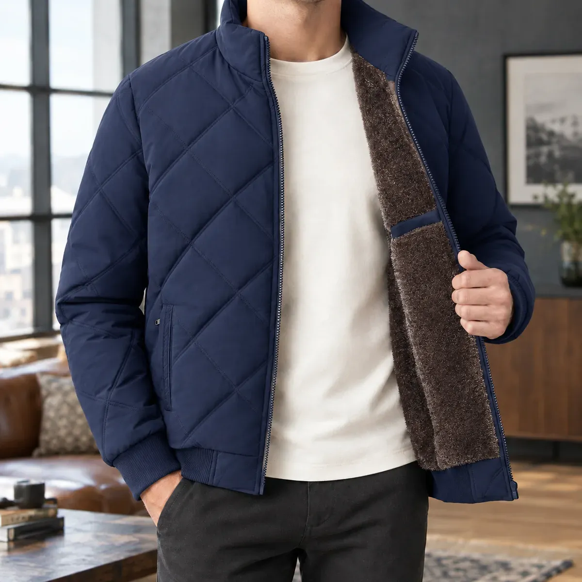 Octavian Quilted Jacket in Navy Blue