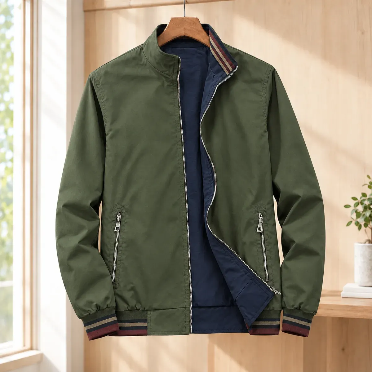Aurelien Stand Collar Jacket in Green European Size