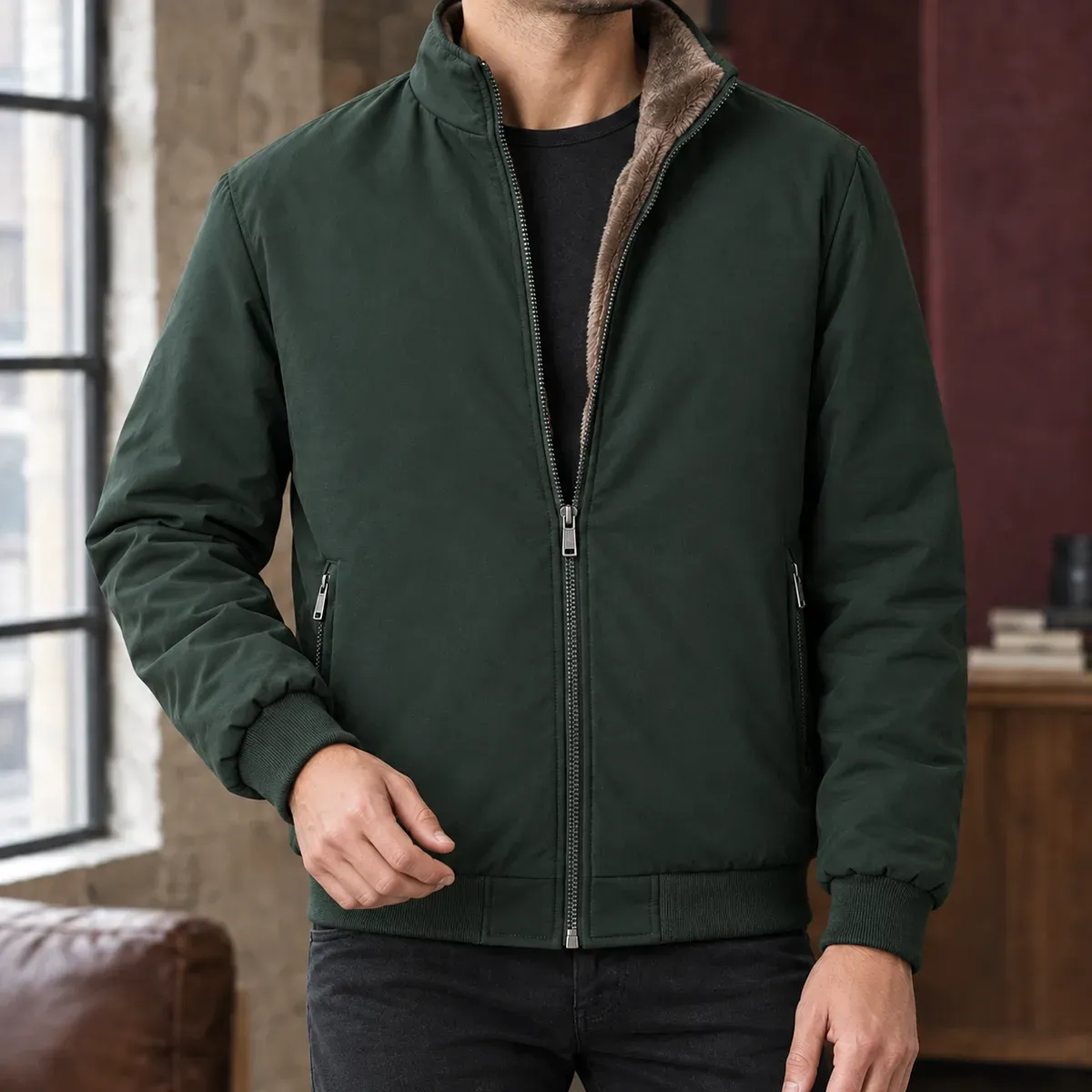 Malcolm Stand Collar Jacket in Green