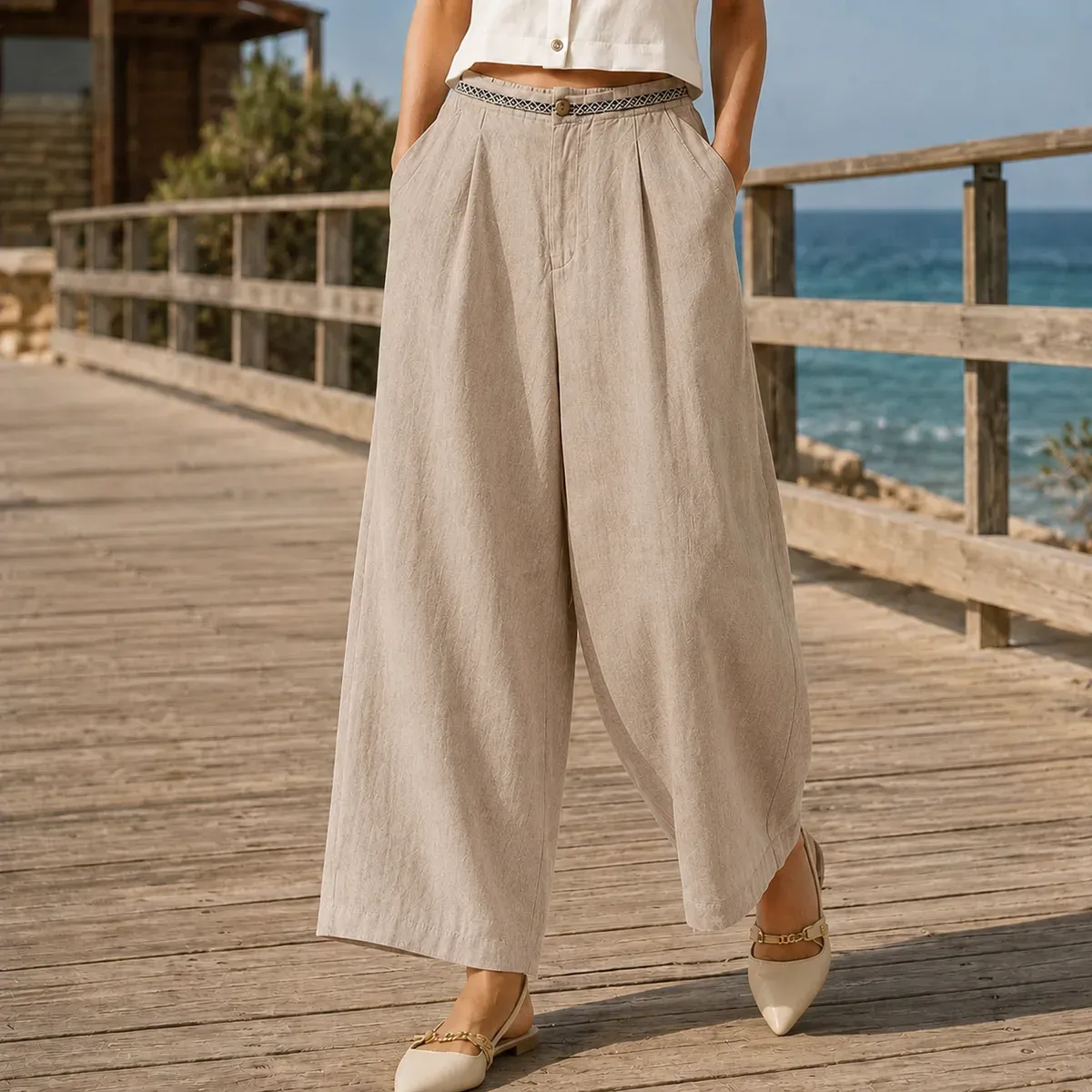 Ingrid Wide Leg Pants in Taupe