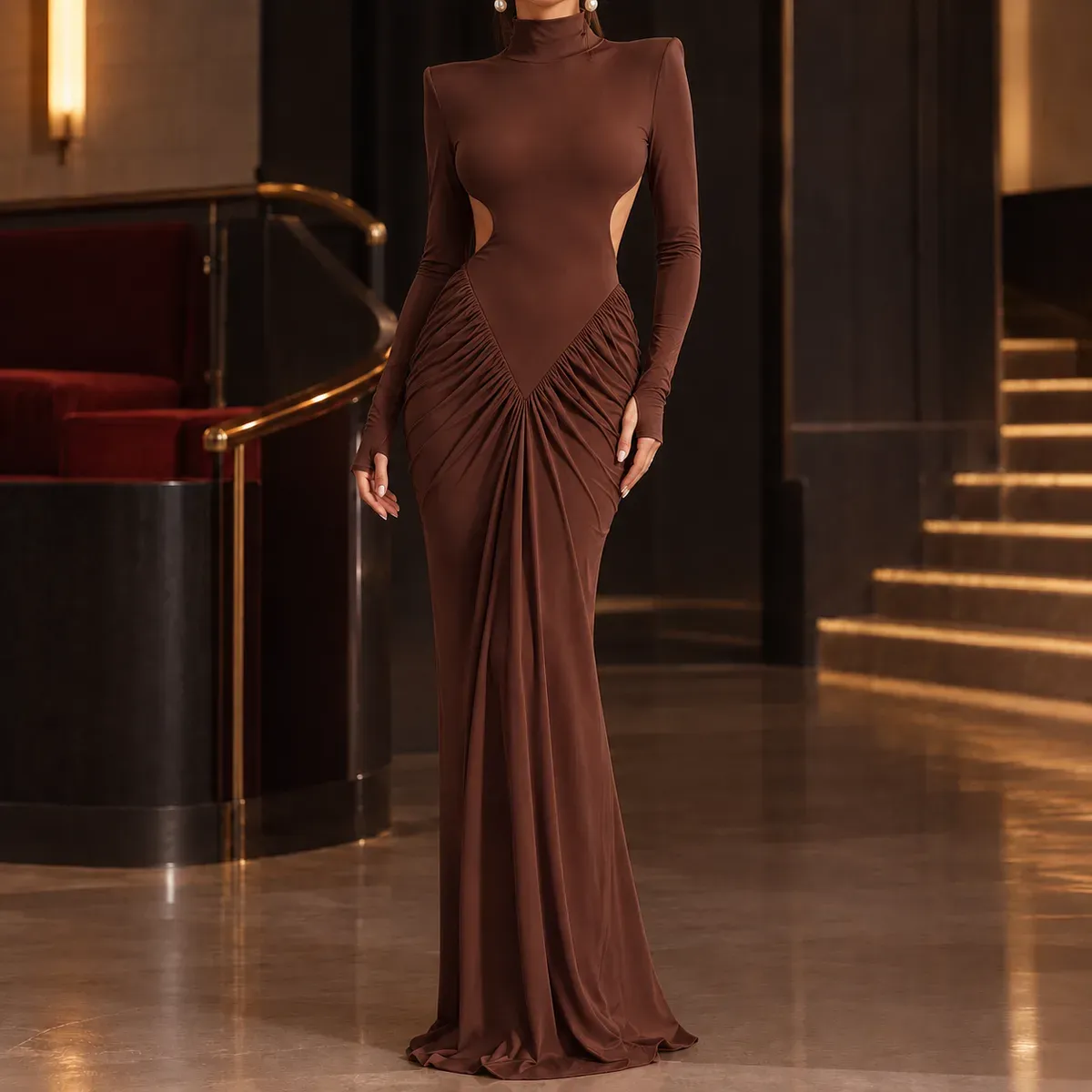 Carina Cutout Maxi Dress in Brown