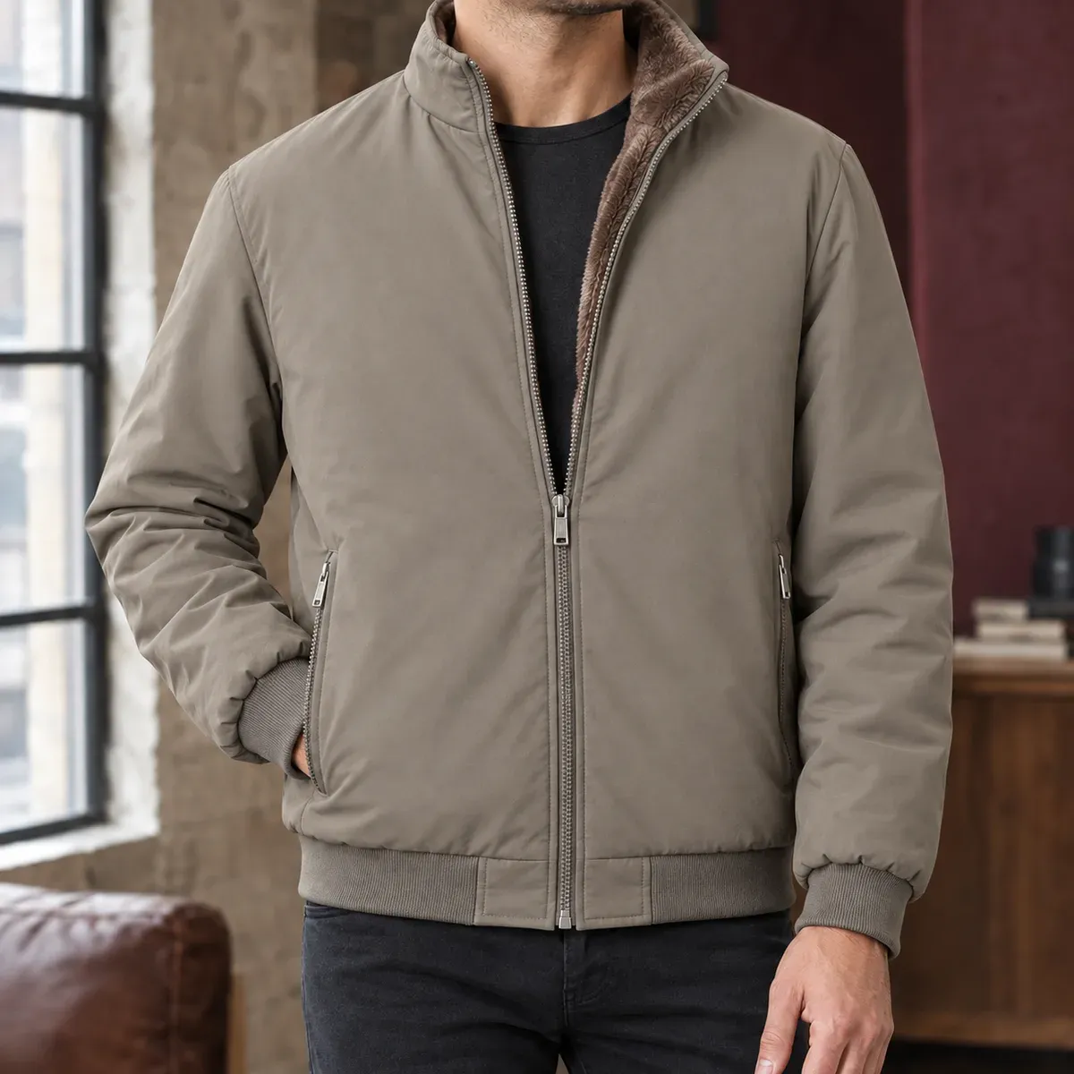 Malcolm Stand Collar Jacket in Khaki