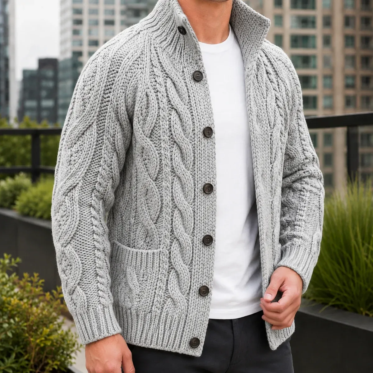 Maximus Cable Knit Sweater in Gray