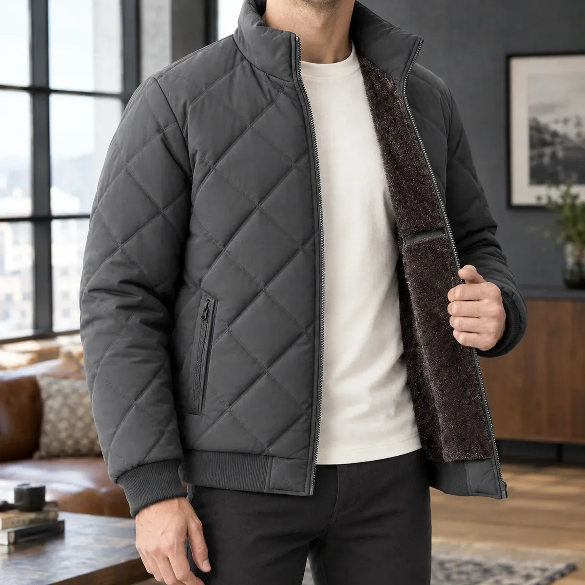 Octavian Quilted Jacket in Dark Gray