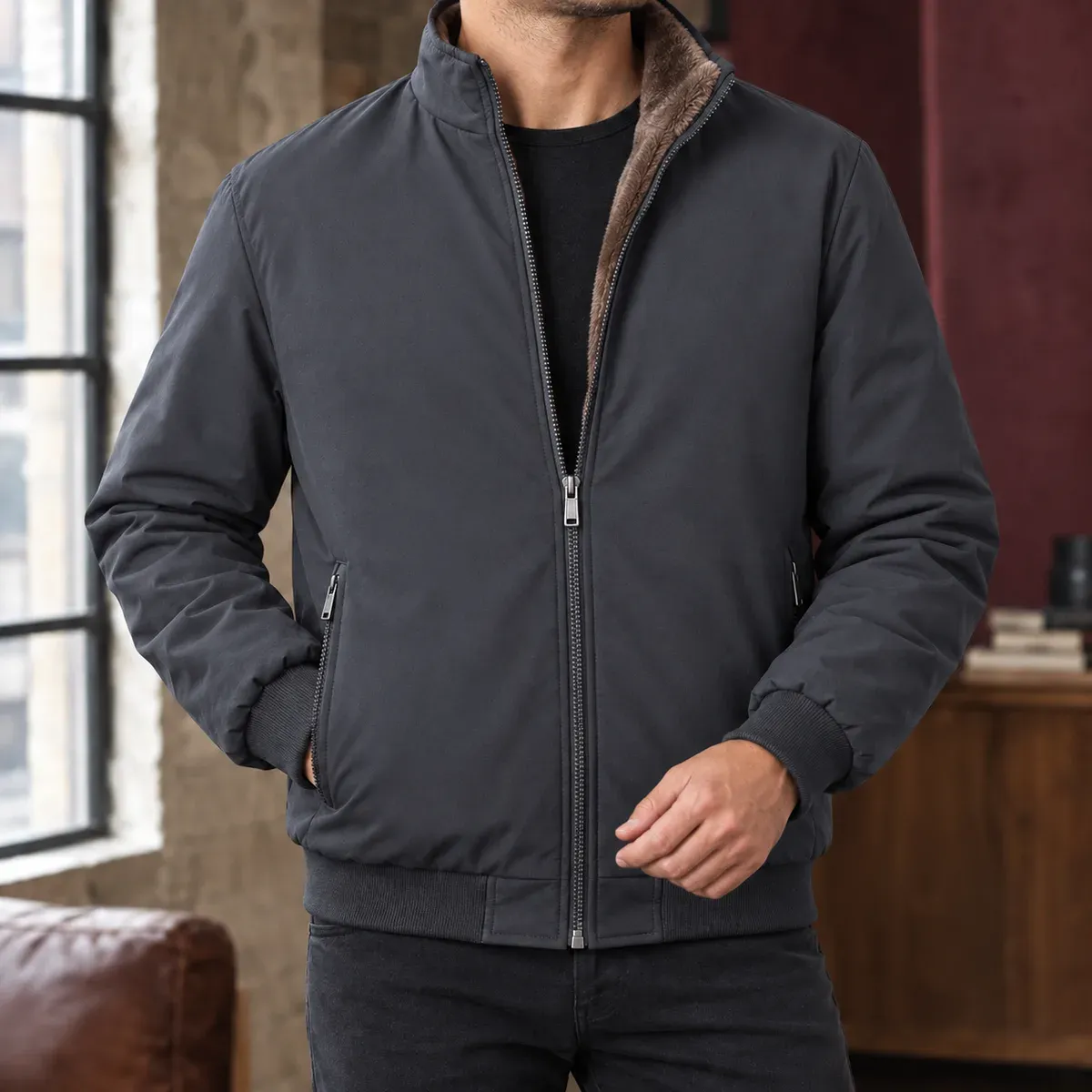 Malcolm Stand Collar Jacket in Gray