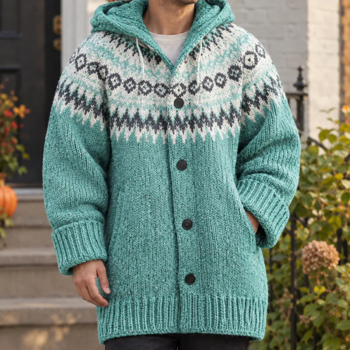 Edmund Hooded Cardigan in Blue