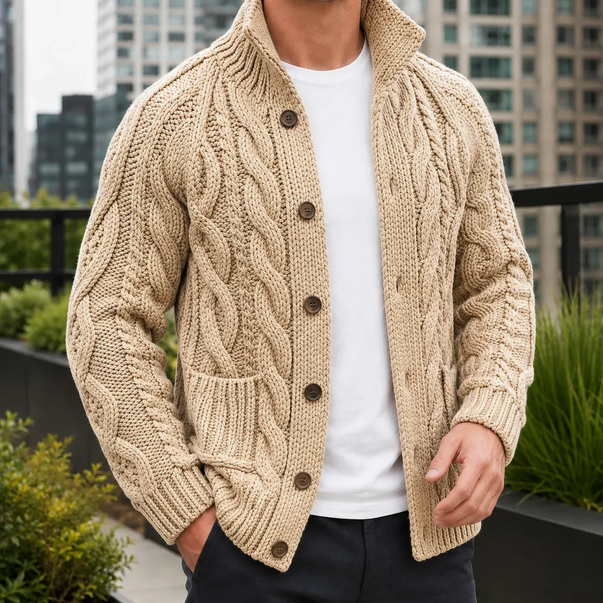 Maximus Cable Knit Sweater in Light Brown