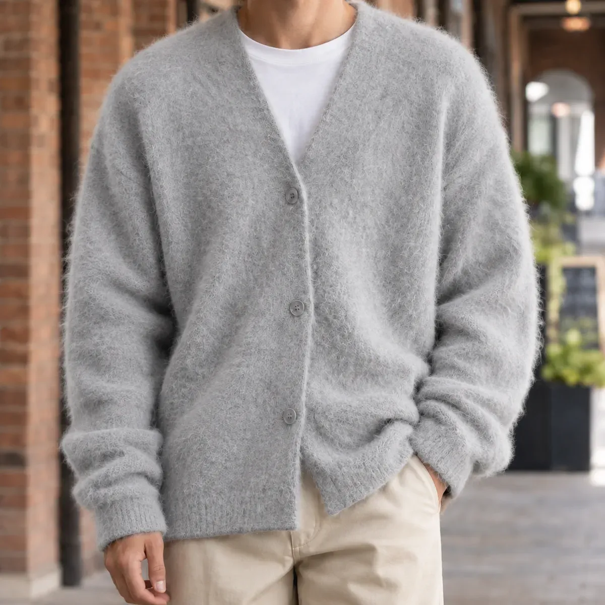 Lysander Fuzzy Cardigan in Gray