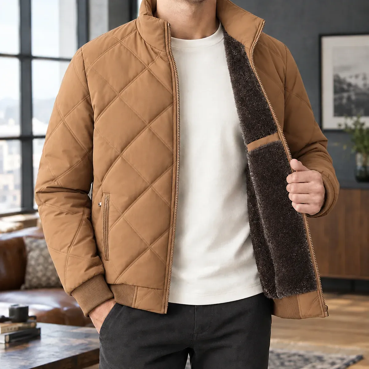 Octavian Quilted Jacket in Camel
