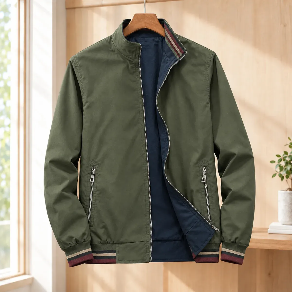 Aurelien Stand Collar Jacket in Military Green
