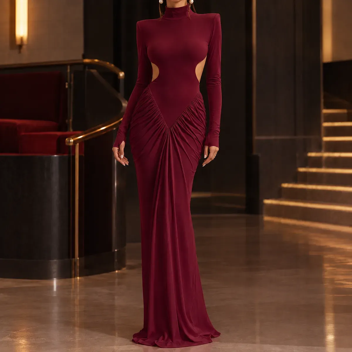 Carina Cutout Maxi Dress in Wine Red