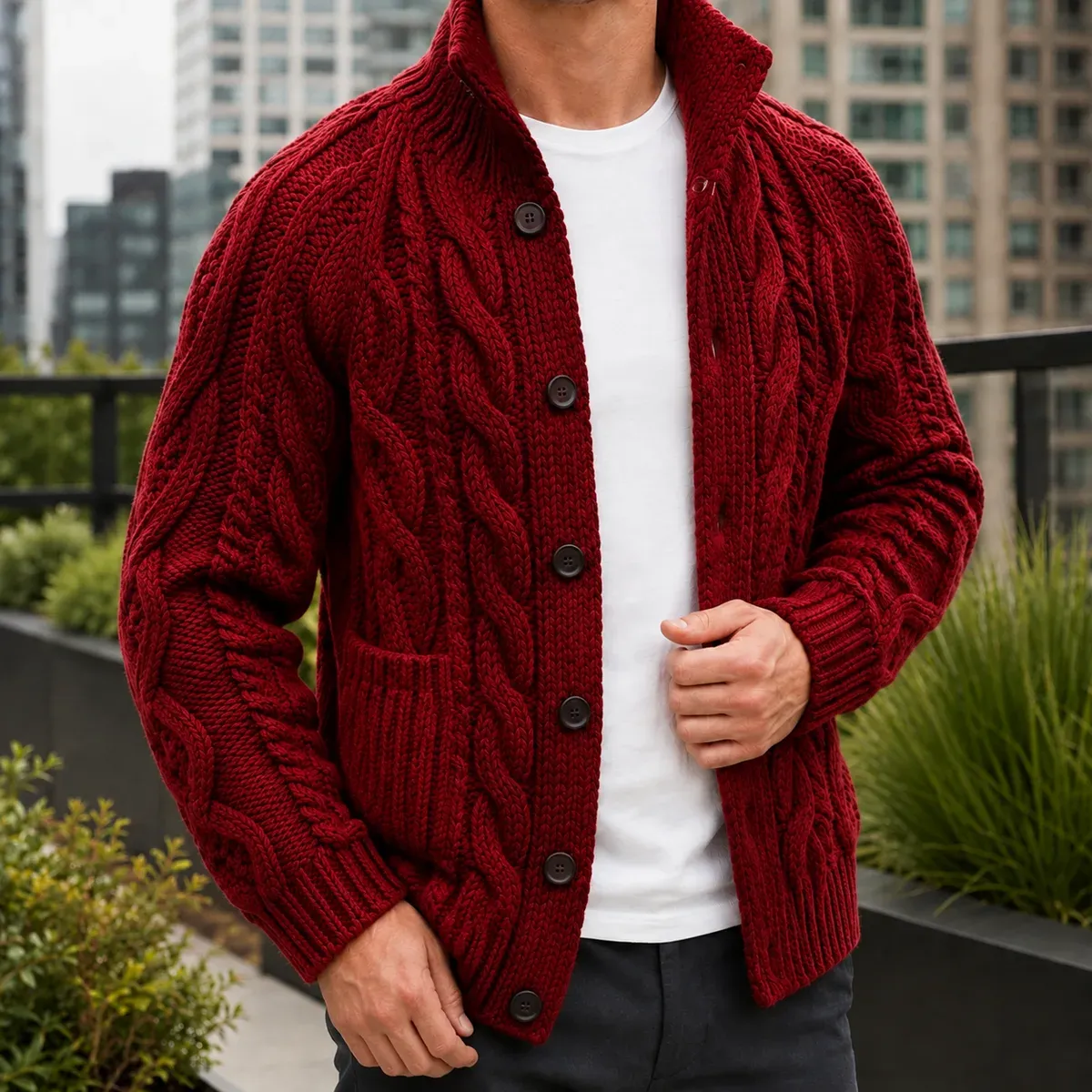 Maximus Cable Knit Sweater in Red