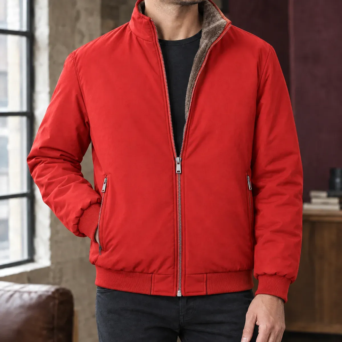 Malcolm Stand Collar Jacket in Red