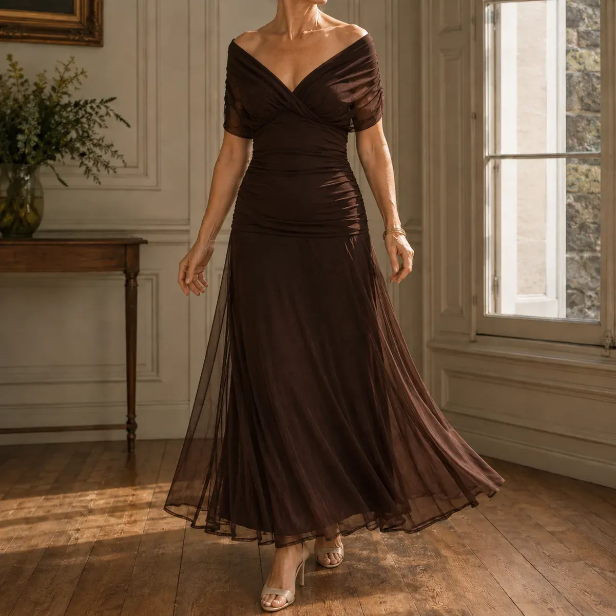 Lydia-Hope Wrap Maxi Dress in Brown